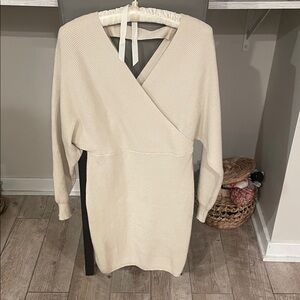 Cream V-Neck Sweater Dress